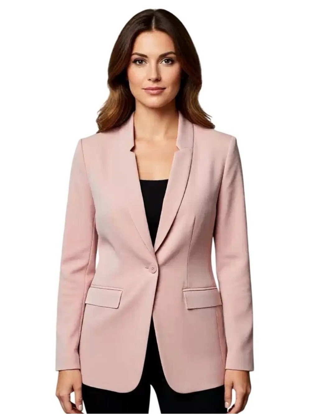Joan Vass Blush Pink Single-Button Notched Blazer